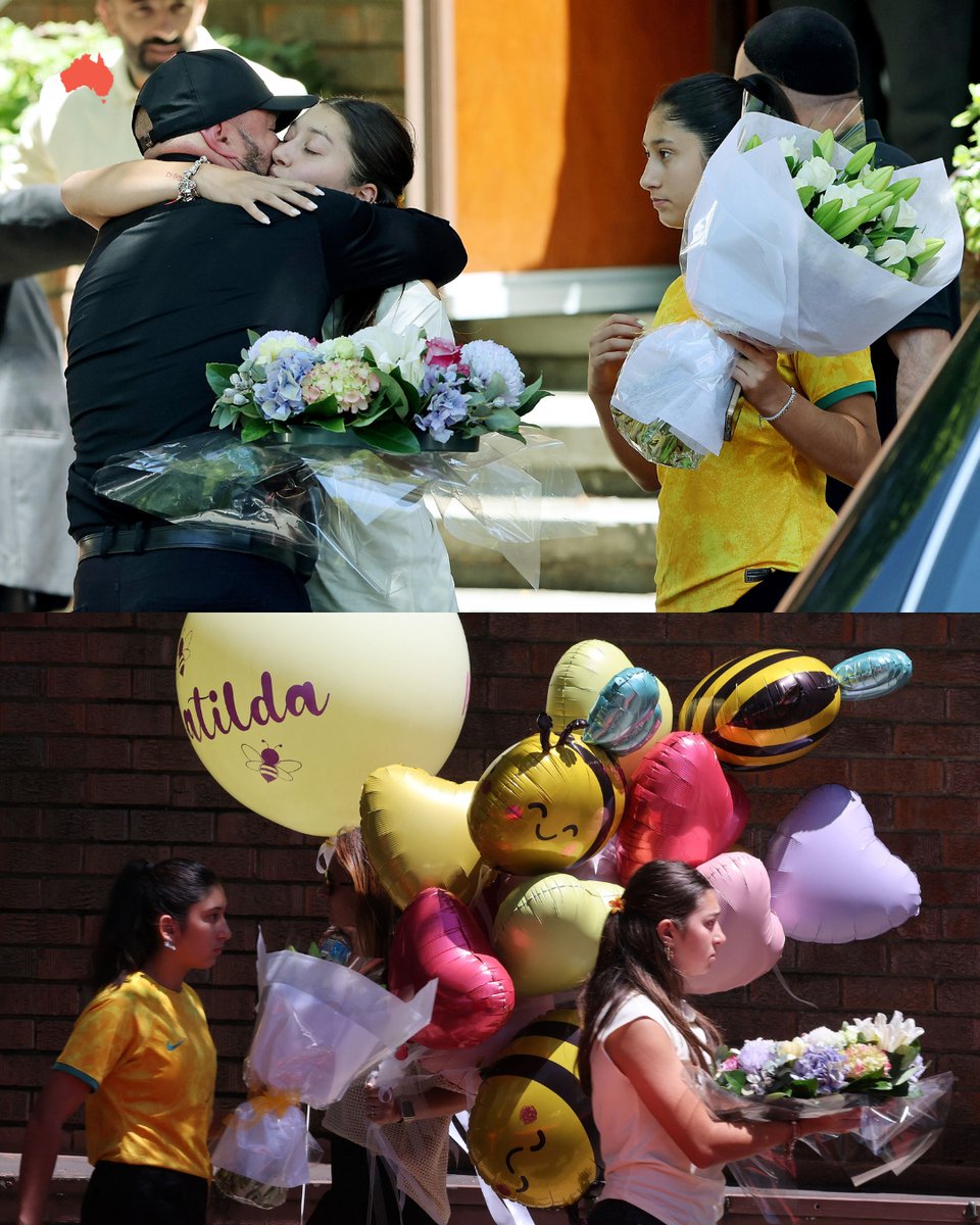 australian's tweet photo. "Make sure she doesn’t just remain in our hearts, in our memories, in our minds … but she needs to remain alive in our deeds. How we live our lives.” 🐝
The youngest victim of the Bondi Beach terrorist attack has been farewelled at her funeral. Matilda is affectionately known by her family as Matilda Bee.
Her parents Valentyna and Michael moved to Australia from Ukraine, and named her “Matilda because she was our firstborn in Australia ... Matilda was the most Australian name that could ever exist.”
Mourners, police officers, even journalists reporting on the funeral wore stickers with a picture of a cartoon bee and Matilda’s name. Others carried balloons in the shape of bumble bees, while cars were also embellished with bee stickers.
Pictures: Glenn Campbell / John Appleyard / NewsWire / AFP / AP
Follow live updates: https://t.co/HUapyl0UFf