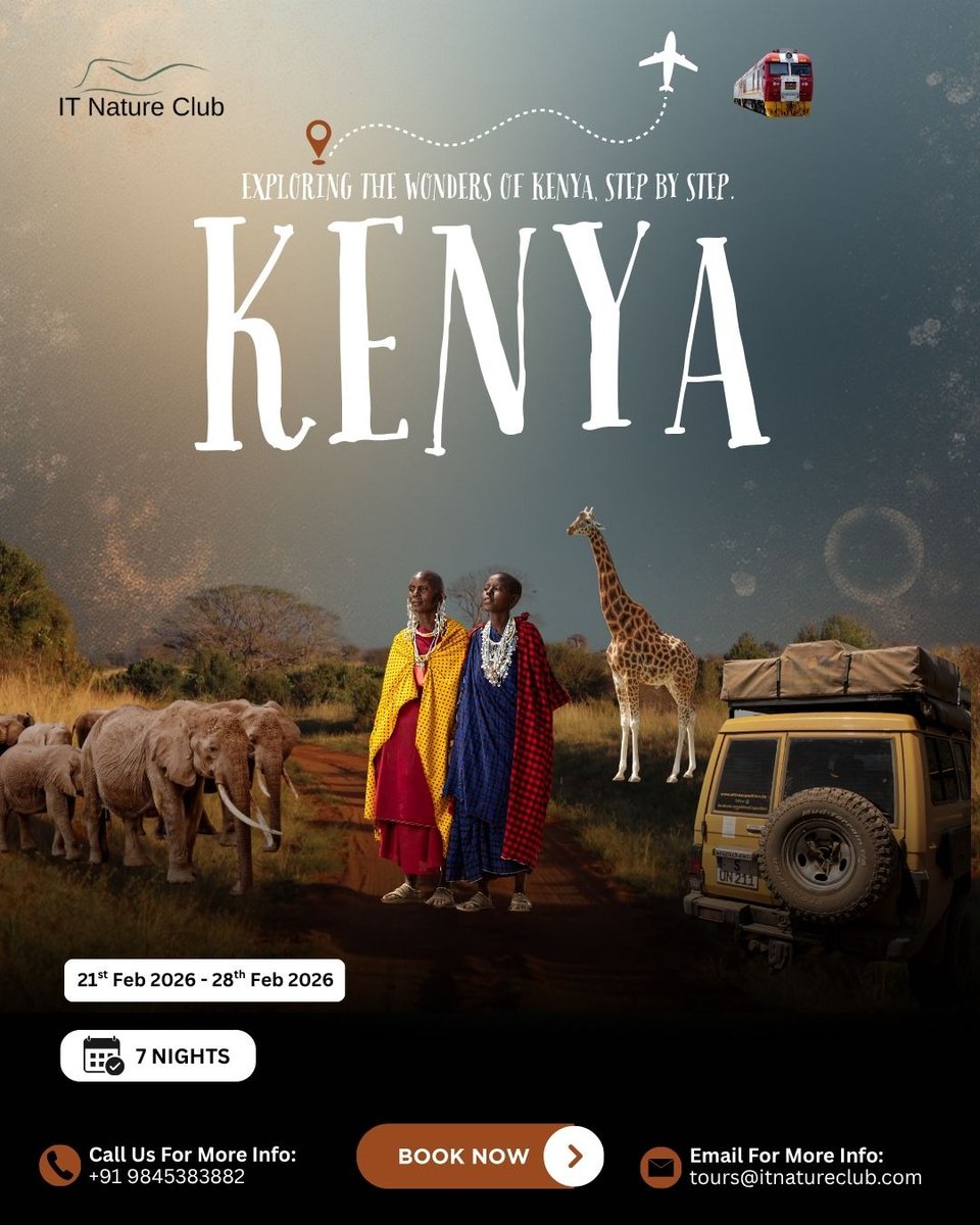 ITNatureClub's tweet photo. Experience the Magic of KENYA!
🗓️ Tour Details: 7 Nights / 8 Days
Dates: 21st February 2026 - 28th February 2026
https://t.co/RKYVyuFiZa

Call/WhatsApp for more details
📞 +91 9845383882 https://t.co/2dbIActM6O