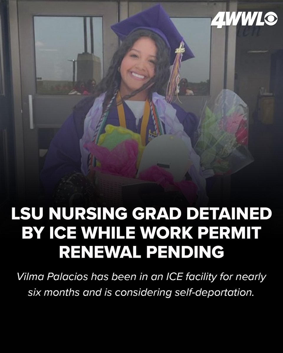 WWLTV's tweet image. “IT’S HEARTBREAKING”: Those who know Vilma Palacios say her detention is devastating. She had just accepted a job offer in New Orleans, and was preparing to begin her career. bit.ly/48KtonJ