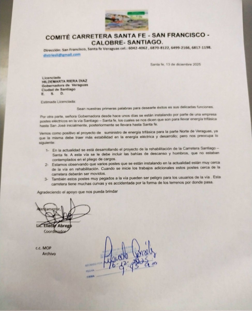 sanjosefusave's tweet photo. El #Comite #Carretera #Santiago #Sanfrancisco #Santafe #Calobre en #Veraguas solicita a las autoridades @AsepPanama @gobdeveraguas @MOPPma, gira de campo lo más urgente en donde se estan istalando unos postes para energía trifasica en el trayecto de la rehabilitación de https://t.co/TvuVmn5dzI