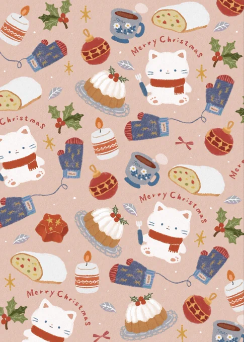 Merry Christmas クリスマスを楽しむ猫 #illustration #ほんわかイラスト