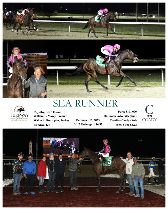 wemracing's tweet photo. Thanks Sea Runner , owners ⁦@Cuyathy⁩ , jockey W Rodriguez for the W ⁦@TurfwayPark⁩ ⁦@TonyCalo5⁩ . Daughter of ⁦@Three_Chimneys⁩ Gun Runner and Sister to ⁦@claibornefarm⁩ Johannes . Thank You ⁦@coadymediaUSA⁩ https://t.co/BspCqHWR2L
