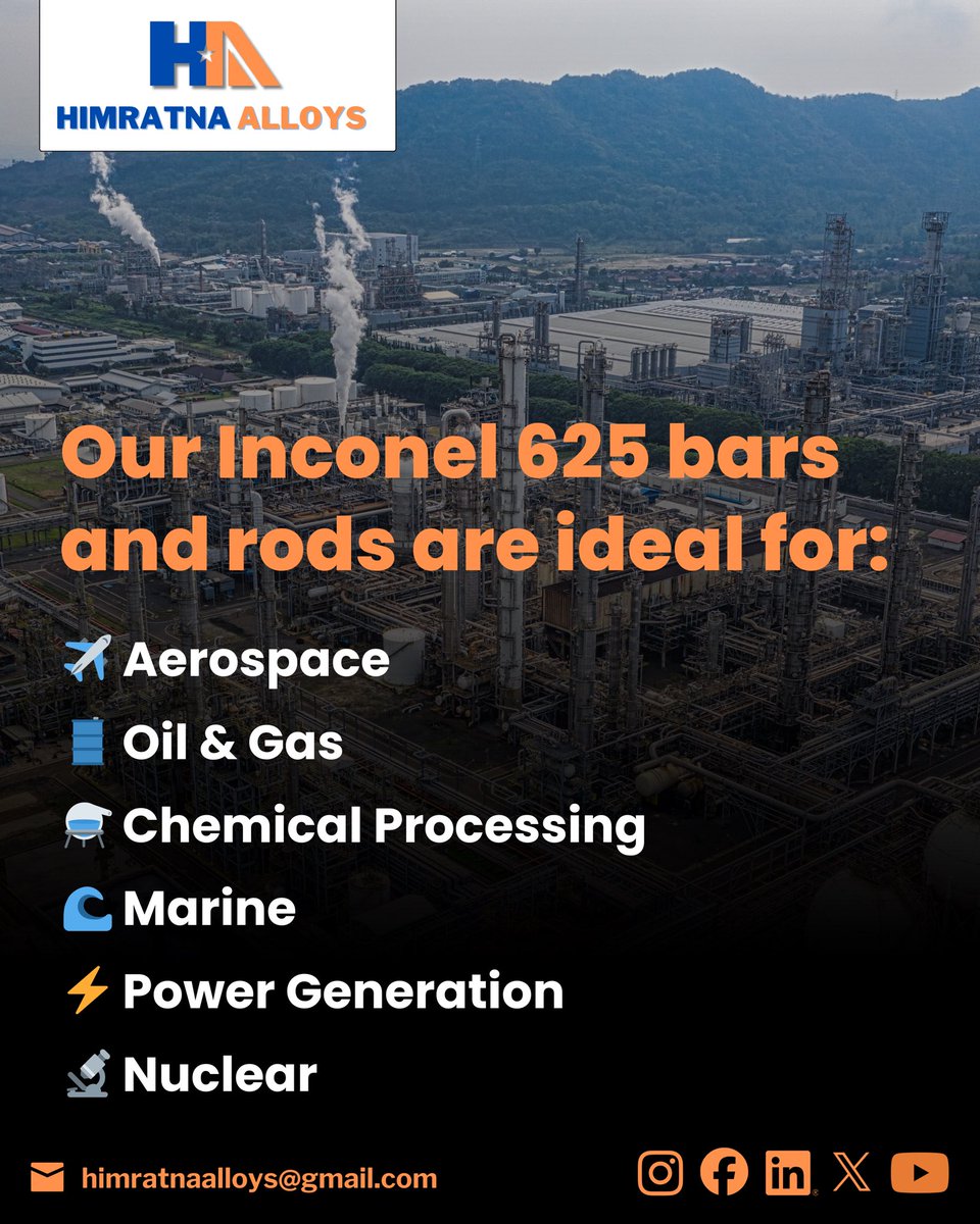 himratnaalloys's tweet photo. Inconel 625 Bars and Rods engineered for critical performance in extreme conditions.
High‑strength. Heat‑resistant. Corrosion‑proof. 🔩
Used in: Aerospace ✈️ | Marine ⚓ | Chemical 🧪 | Power ⚡ | Oil & Gas 🛢️
Certified to ASTM B446 / B564.
#Inconel625 #India #USA #Dubai https://t.co/eecE7bt2OP