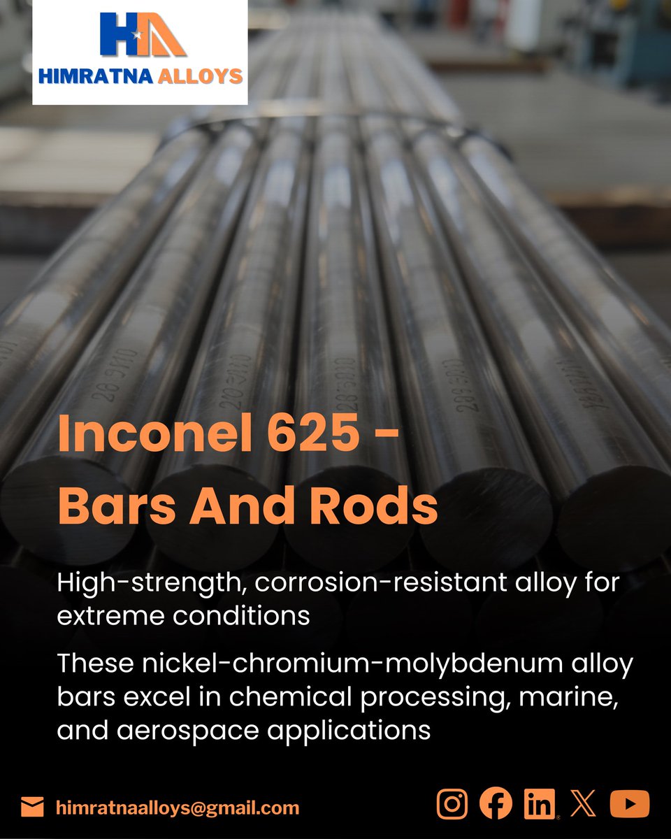 himratnaalloys's tweet photo. Inconel 625 Bars and Rods engineered for critical performance in extreme conditions.
High‑strength. Heat‑resistant. Corrosion‑proof. 🔩
Used in: Aerospace ✈️ | Marine ⚓ | Chemical 🧪 | Power ⚡ | Oil & Gas 🛢️
Certified to ASTM B446 / B564.
#Inconel625 #India #USA #Dubai https://t.co/eecE7bt2OP