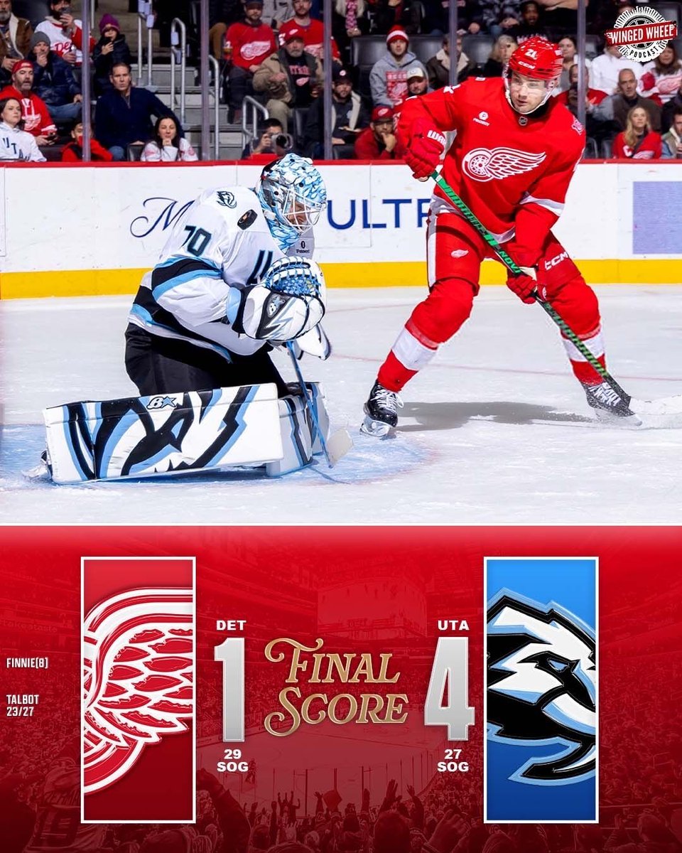 WingedWheelPod's tweet image. Detroit falls 4-1 to the Mammoth.

Thoughts on why the Red Wings fell short tonight? ⤵️ #LGRW