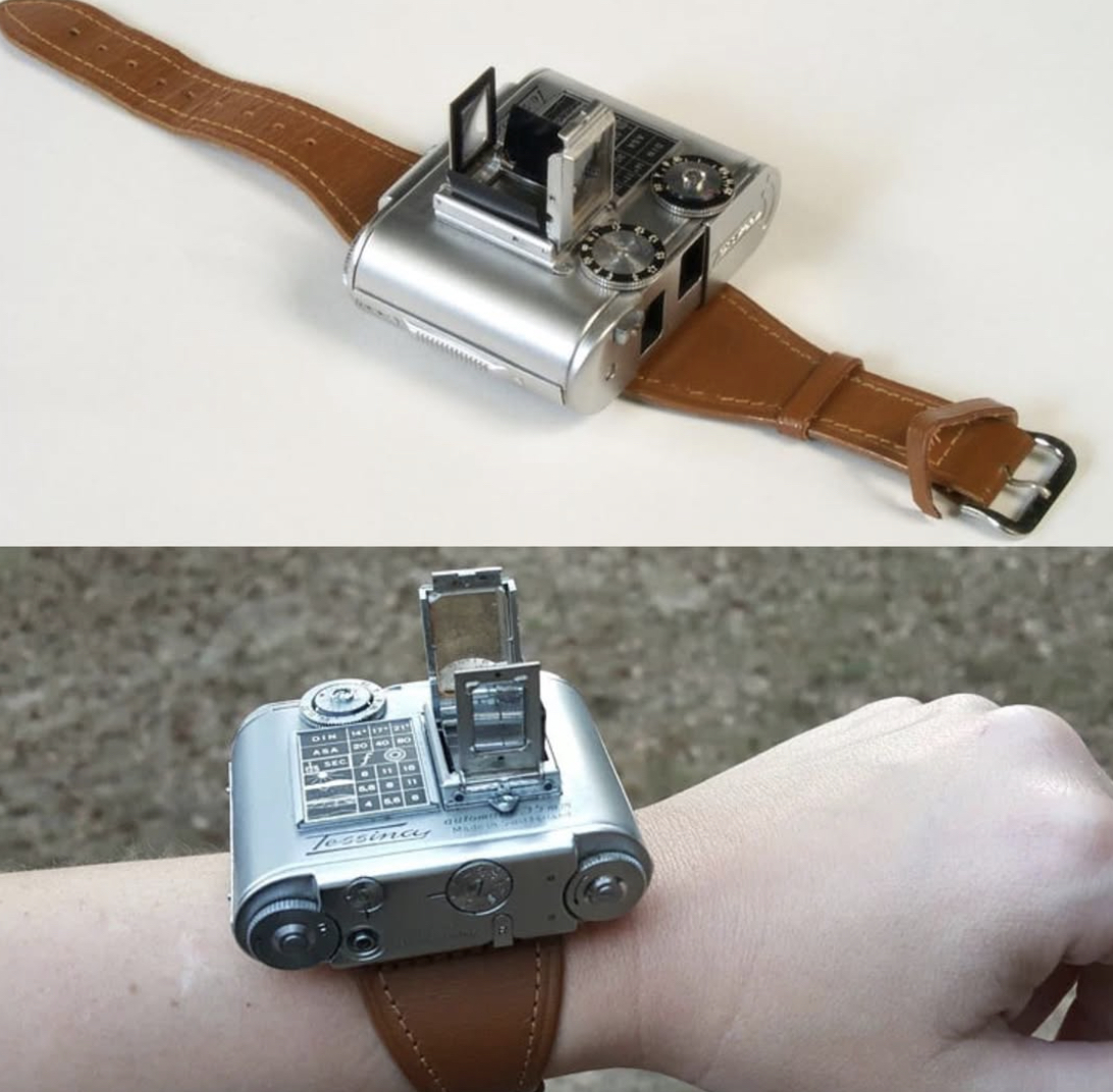 The Tessina 35mm subminiature camera, released in 1957, was small enough to be worn on the wrist like a watch