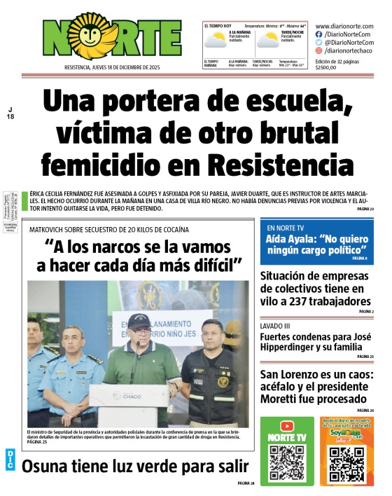 NorteDiarioCom's tweet photo. 👋🏼🌎 #BuenJueves lector@s
🗞️ Compartimos la #TapaDeNORTE con los #TemasDelDía.
🌤️ Para #Resistencia se espera una mínima de 17°C y máxima de 34°C; con despejado en la mañana y la tarde, y algo nublado durante la noche.
#DiarioNorteCom #Noticias #PrimeroSiempre https://t.co/EWTTGIIwx2