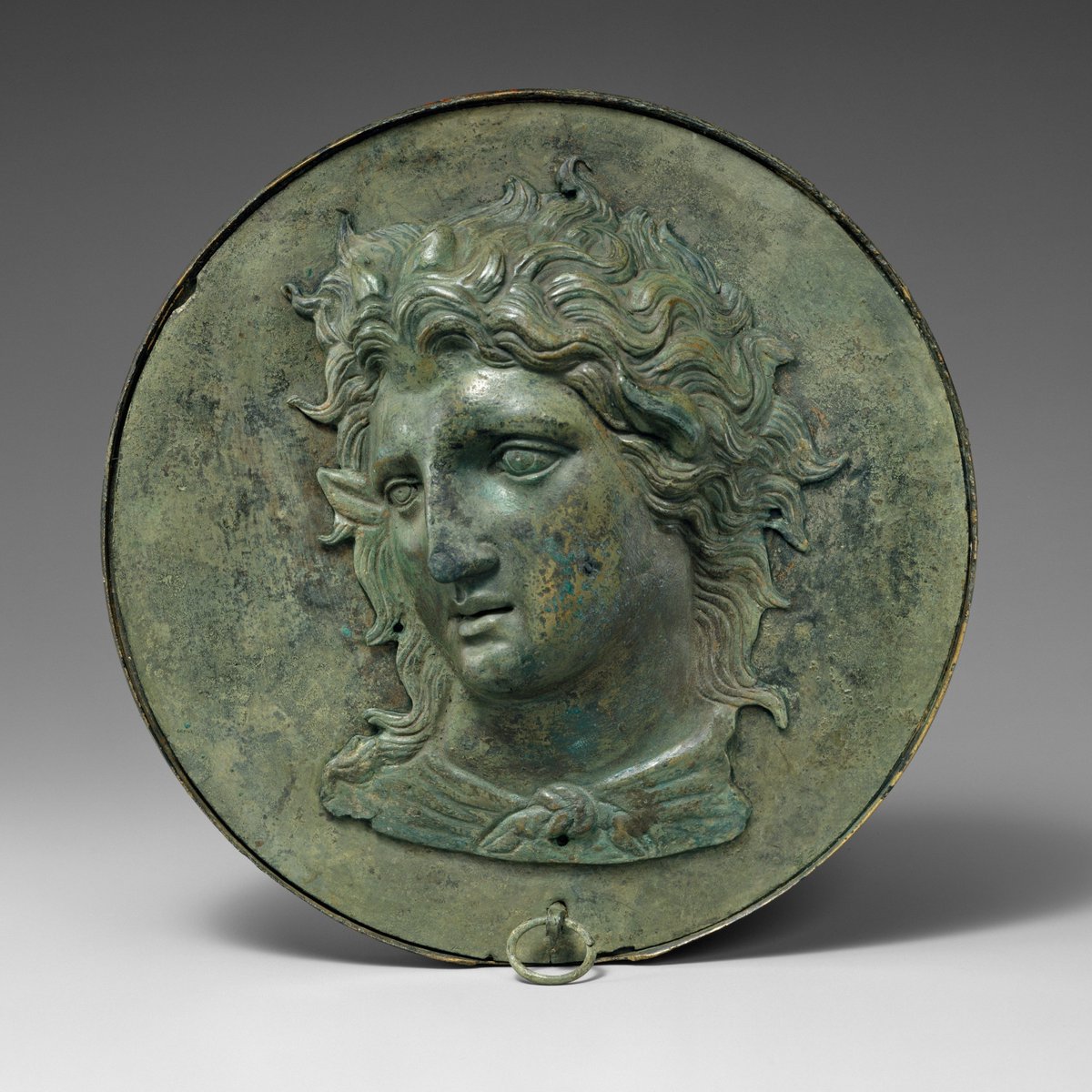 resclassicae's tweet photo. Bronze box mirror depicting the goat-god Pan, Greek, late 4th century BC, Metropolitan Museum of Art. https://t.co/9ONnSneVdX