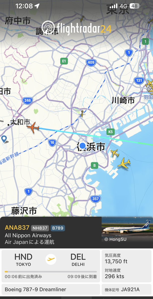 なんかでかいの飛んでるな〜…と思ったらデリー行きのNH便だった。 道中