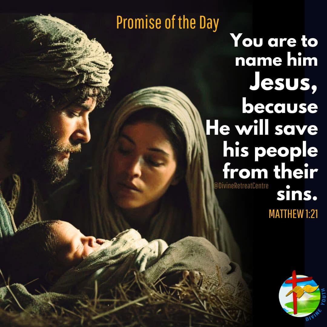 #Repost @divineretreatcentre 

🌟 Promise of the day | Matthew 1:21
#Divineretreatcentre #Promiseoftheday #Dailygospel #matthew1