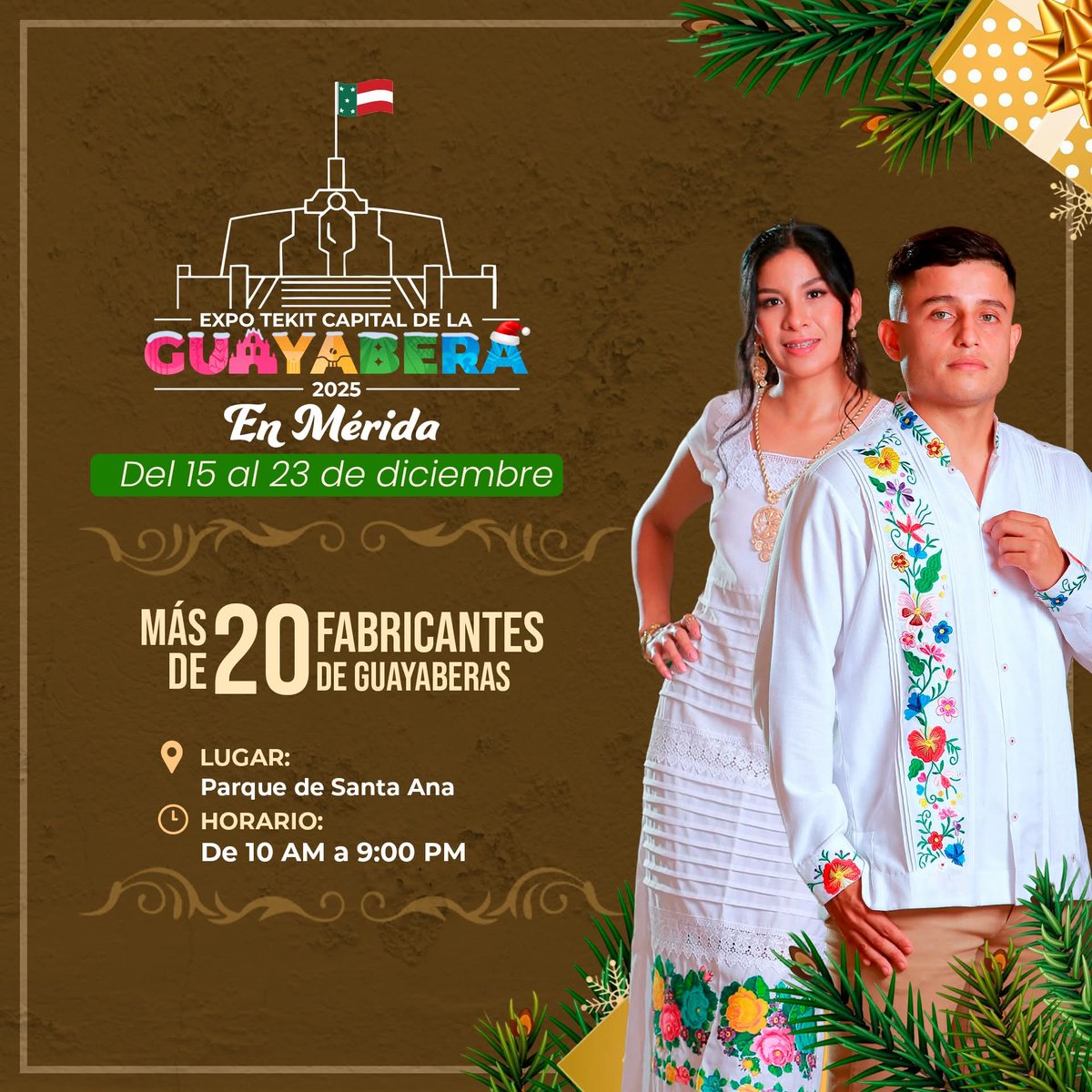 En #Navidad 🎄 Ve a la #Venta #Navideña Expo #Tekit Capital de la #Guayabera y compra directo con #fabricantes
Del 20 al 24 y del 26 al 31 de dic.
⏰10AM a 9PM
📍 bit.ly/Tekit-Expo
#Yucatán
#MÉRIDA La #ExpoTekit llega al Parque de Santa Ana del 15 al 23 de dic.
⏰10AM a 9PM