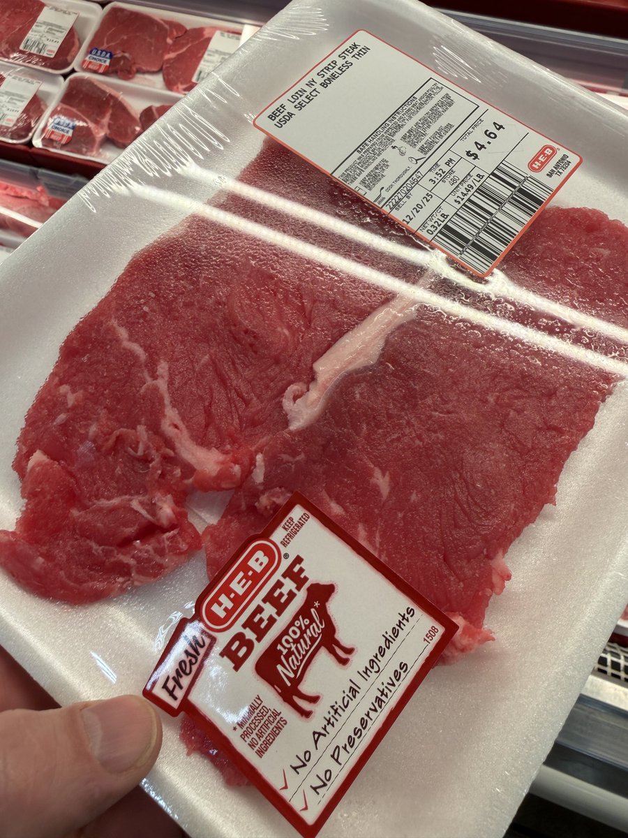 The price of beef is so high HEB has to slice SELECT NY Strips into 2 oz steaks to make them affordable. What was that again? “We’re gonna win so much we’re gonna be sick of it”??? 🚮