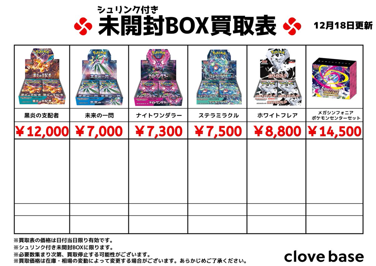 ⭐️シュリンク付き未開封BOX買取表⭐️ 《買取表に載っている