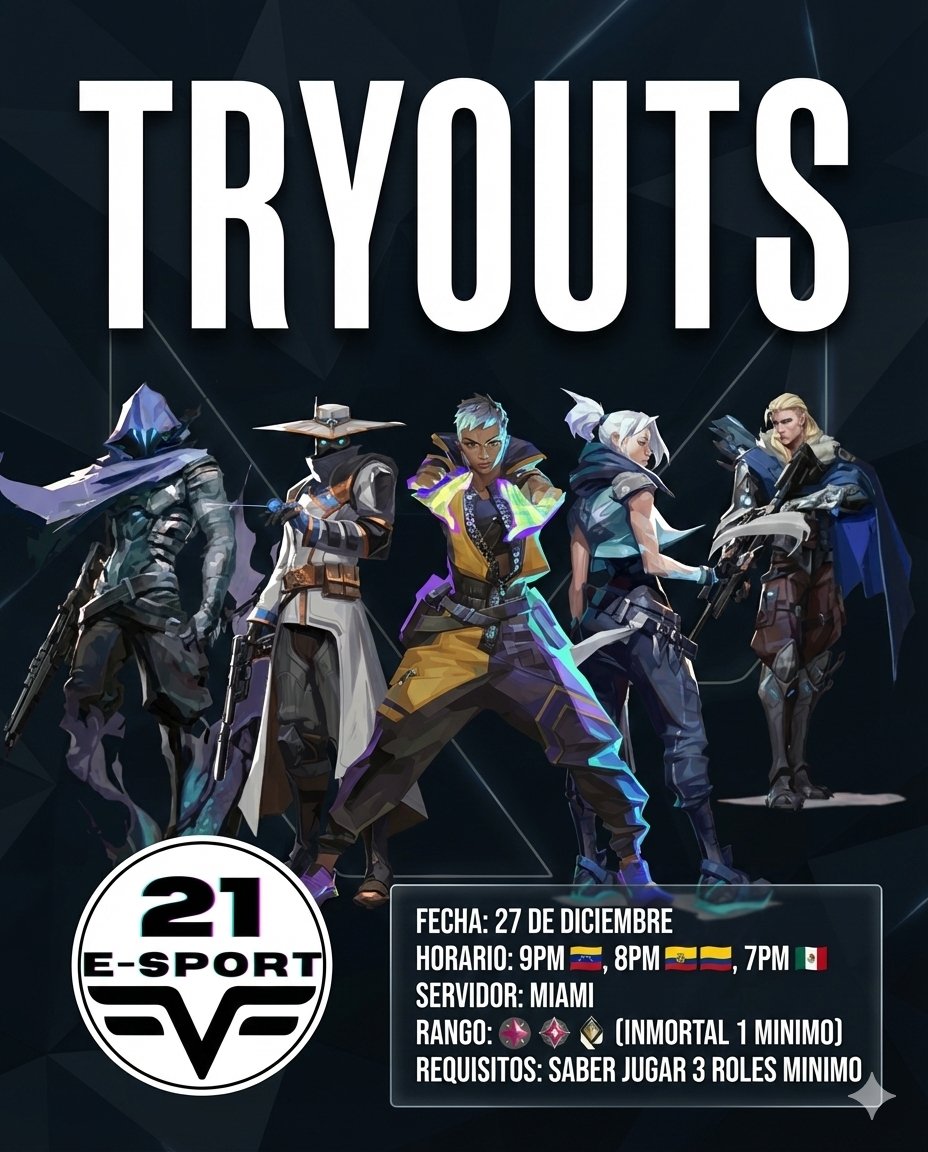 "Tu camino hacia el competitivo empieza aquí. 🚀 21eSportTeam abre sus puertas para encontrar jugadores apasionados que quieran llevar sus habilidades al siguiente nivel. Buscamos compromiso, trabajo en equipo y muchas ganas de triunfar.
forms.gle/4x9L7UWbpftMue…