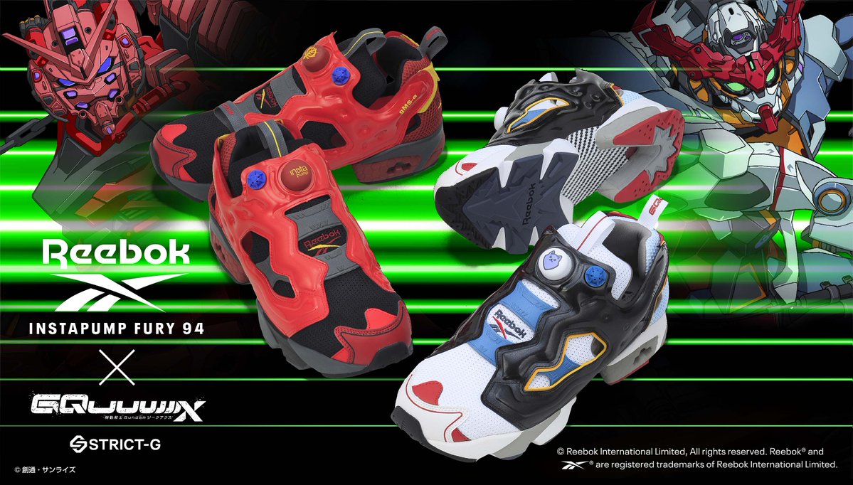 Reebok × STRICT-G『機動戦士Gundam GQuuuuuuX』  

アニメ『機動戦士Gundam GQuuuuuuX』とのコラボモデルが発売。モビルスーツのカラーリングをベースにINSTAPUMP FURY 94で登場。

1月25日 (日) まで予約販売受付中。

🔗reebok.jp/search?searchW… 

<a href="/G_GQuuuuuuX/">機動戦士Gundam GQuuuuuuX（ジークアクス）</a> 
#Reebok #リーボック #ジークアクス