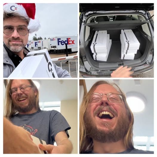 commodoreofcl's tweet photo. Watch out, Peri’s about! The #Commodore CEO is hand delivering the #Commodore64Ultimate this week in the UK. Congrats to first victim, John C.! We can’t tell if he’s chuffed to bits or not. #PeriChristmas #C64U https://t.co/cWQIdOhYav