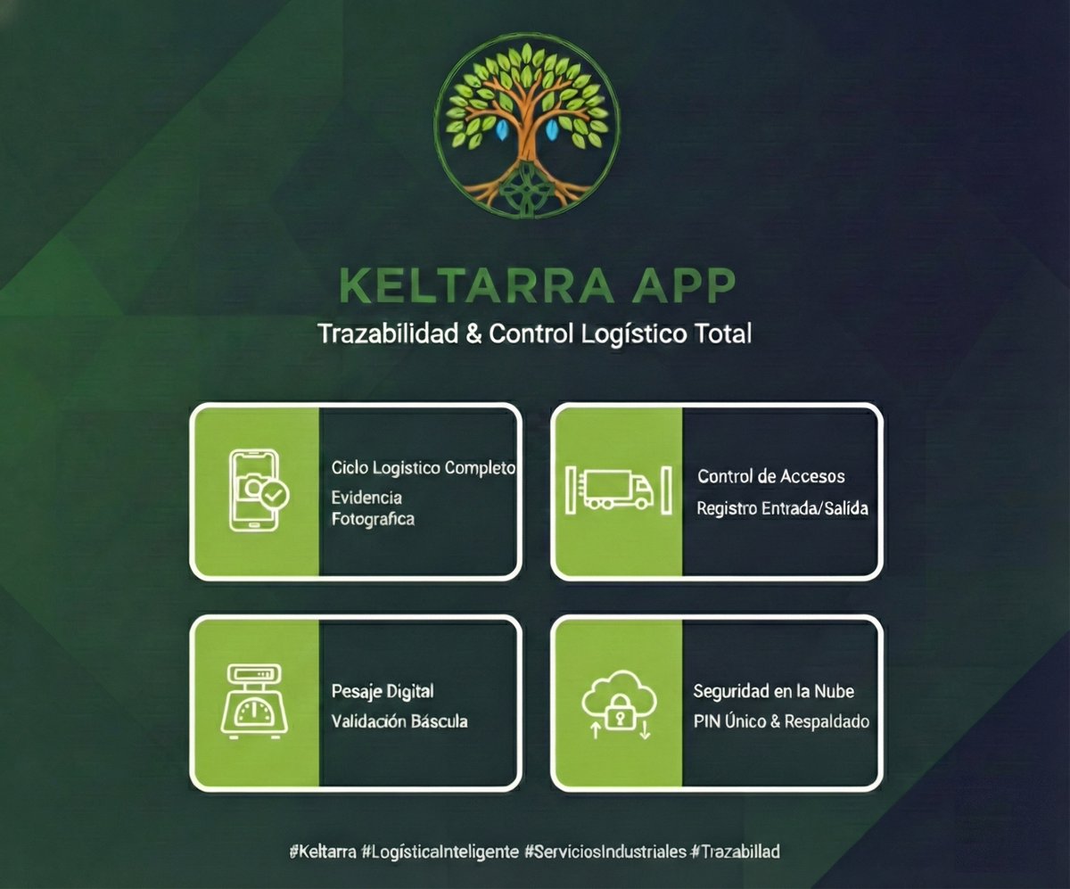 keltarra's tweet photo. ¡Llevamos el control logístico al siguiente nivel! 🚀📦

En Keltarra Servicios Industriales, la innovación es nuestra ruta. Presentamos nuestra nueva App Keltarra, diseñada para ofrecer una trazabilidad total y seguridad garantizada en cada etapa del proceso. 🛡️✨

¿Qué hace única a nuestra plataforma? ✅ Ciclo Logístico Completo: Gestión total desde la asignación de ruta hasta la disposición final con evidencia fotográfica obligatoria.  ✅ Control de Accesos: Registro riguroso de entrada y salida de unidades (frente y reverso). 🚛 ✅ Pesaje Digital: Validación precisa de tickets de báscula (tara y carga bruta). ⚖️ ✅ Seguridad en la Nube: Acceso por PIN único y respaldo automático en Google Drive. ☁️

Transparencia, eficiencia y tecnología al servicio de tu industria. 🏢⚙️

#Keltarra #LogísticaInteligente #ServiciosIndustriales #Trazabilidad #InnovaciónTecnológica #ControlLogístico #AppsIndustriales