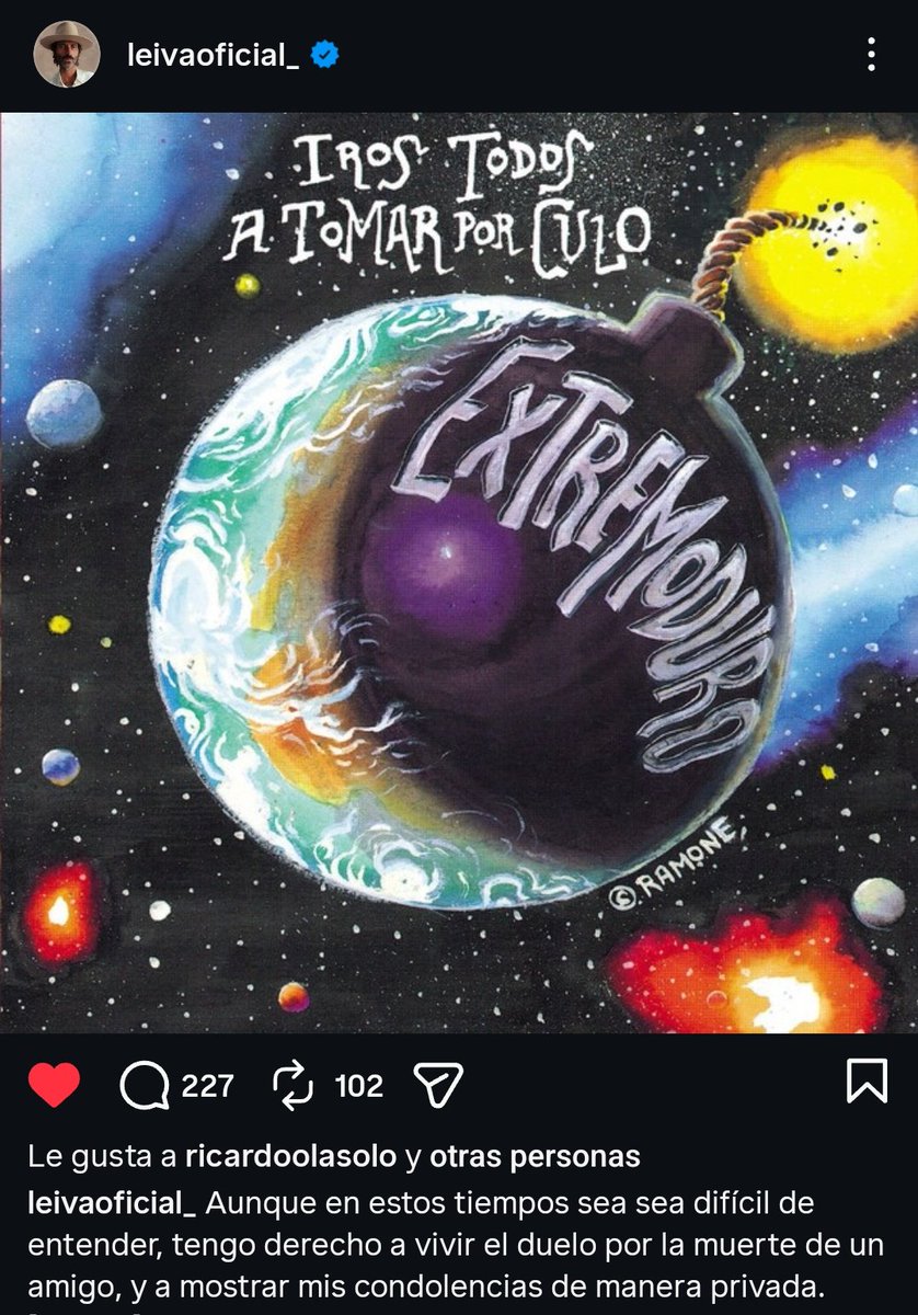 Es increíble la cantidad de mensajes que he leído exigiendo a Leiva unas palabras sobre la muerte de Robe. Me parece muy triste que, en un momento de duelo, haya tenido que escribir que tiene derecho a vivir este momento de forma privada. Esa portada de Extremoduro lo dice todo