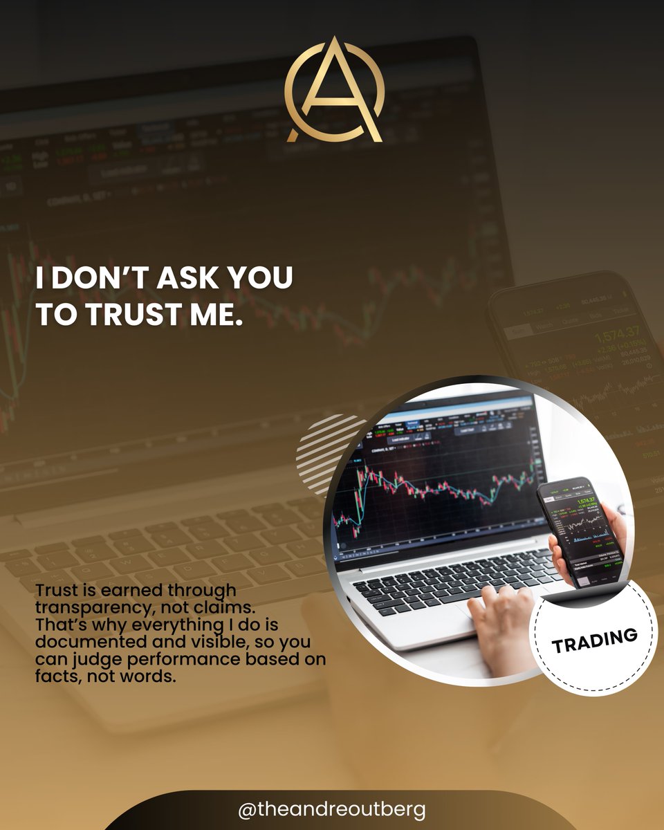 theandreoutberg's tweet photo. I donโt ask for trust.
I ask you to verify.
No screenshots. No hype.
Every trade, result, and session is documented live, transparently, and unedited.
Judge the execution. Decide on facts.
๐ https://t.co/cCwqqdZrj6
#TradingInPublic #CryptoTrading #Transparency #RiskManagement