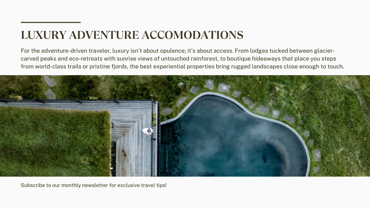 Blue_Parallel's tweet image. Some of the world’s most compelling luxury stays sit inside the landscapes they explore, from a 10,000-acre Patagonian estancia near Perito Moreno Glacier to Costa Rican rainforest retreats reached by river. Subscribe to our newsletter for more insights. zurl.co/JqVK4