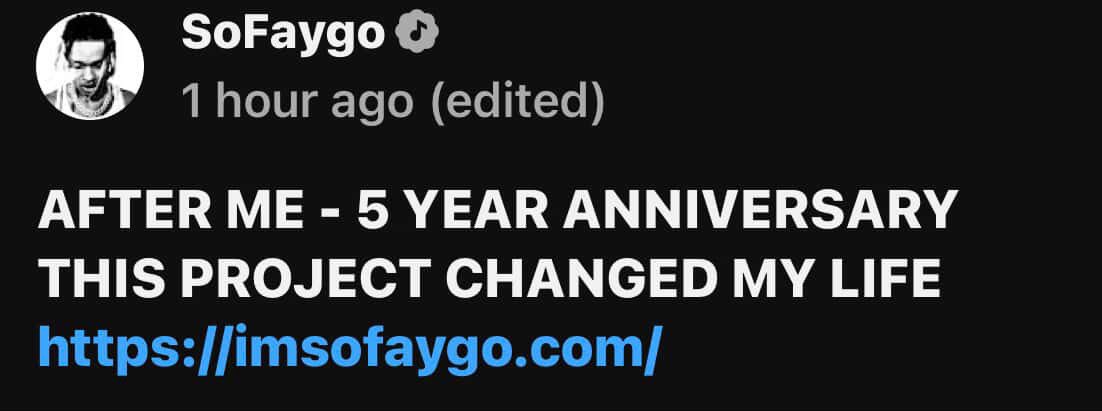SoFaygo speaks on the 5-year anniversary of his mixtape 'After Me'

 “This project changed my life.”