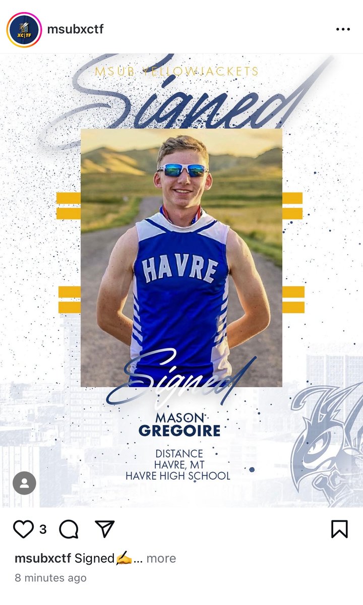 HavreTrack's tweet photo. Grats to Mason Gregoire! Going to be a Yellowjacket! Now can focus on tearing up the track this outdoor season for the Blue Ponies!! https://t.co/AKgFnrnOPt