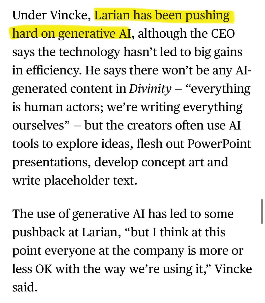 “They don’t have to use GenAI, if they’re using it they obviously find it useful”

Uh-huh. I’m sure folks working in the notoriously volatile gaming industry feel totally safe refusing when they’re having it pushed hard on them, without fearing for their job security. Lol. Lmao.