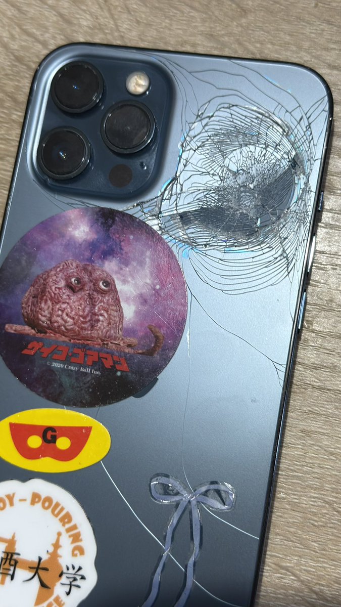 妻のスマホ大破。 ポッケから落としただけで壊れたそう。 踏んでも