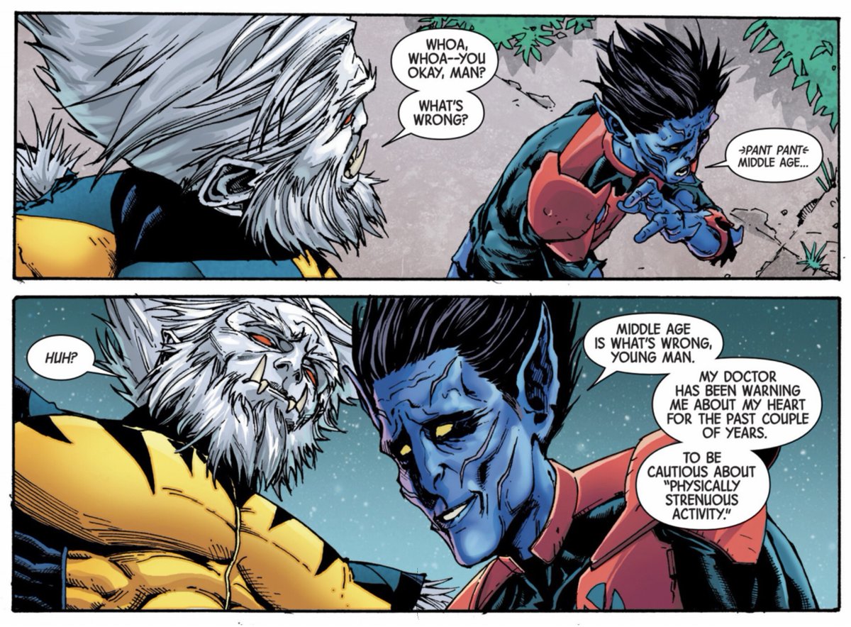 proxy616's tweet image. #xspoilers I’m disappointed that Nightcrawler has been benched again in the story. This time for a heart condition that ultimately seals his fate.