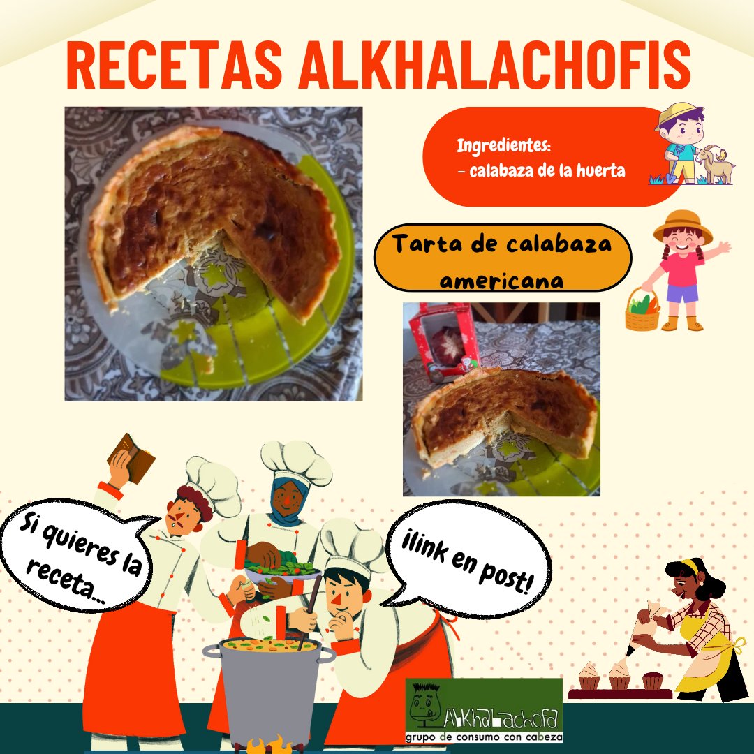 Esta semana en nuestra sección de recetas ricas y ecológicas 👨🏻‍🍳👩🏻‍🍳:
🍽 TARTA DE CALABAZA AMERICANA🎃

Ingredientes 📝: 
- calabaza 🎃de la huerta 👨‍🌾👩🏾‍🌾.

Receta:
recetasamericanas.com/2012/10/24/pas…

#comelocal #comedetemporada #comeeco #grupodeconsumoconcabeza #recetasalkhalachofis
