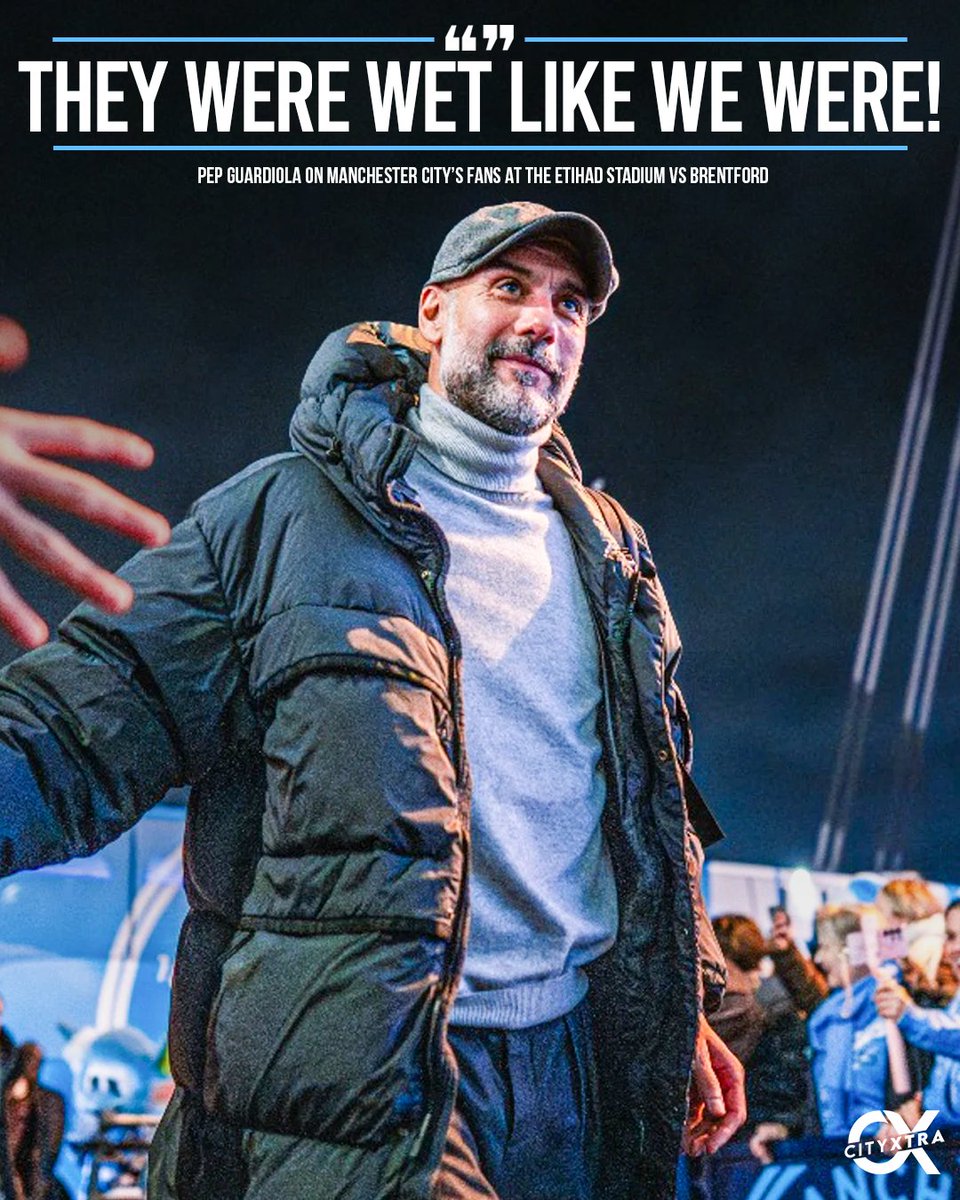 City_Xtra's tweet photo. Pep Guardiola had plenty of respect for the #ManCity fans that braved the elements at the Etihad tonight! 🌧️👏 https://t.co/7unEMIafV5