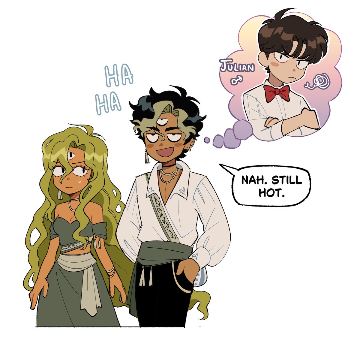 Sn077SJ's tweet photo. sahejul week day 4: genderbend NOT RIGHT NOW MOM HE’S THINKING ABOUT TWINK JULIA 🩷💜💙
#MARIONETTA #sahejulweek2025 #sahejul https://t.co/XOtOM4Tiyo