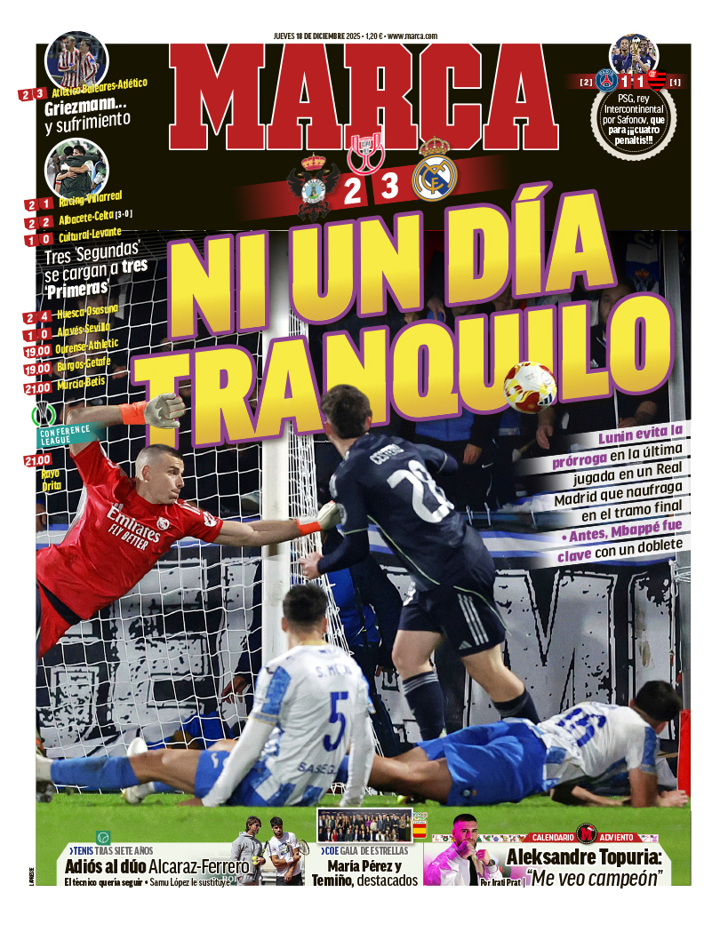 marca's tweet photo. #LaPortada 🗞️ Ni un día tranquilo https://t.co/k2mSBhsTIE