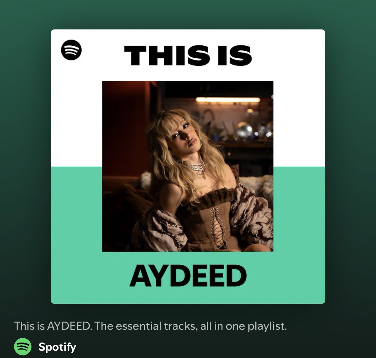 aydeedmagazines's tweet photo. Spotify, AYDEED için resmi “This Is AYDEED” playlisti yayınladı. 💚

🔗: https://t.co/FWGLHuiwvt https://t.co/qEC8AMdG2z