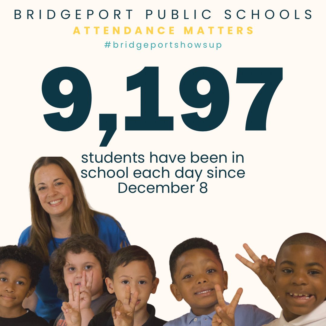 Bridgeportps's tweet photo. #BridgeportShowsUp 💪📚

We are 10 days into the 21 Day Attendance Challenge with an average of 9,197 students in school each day. Perfect attendance earns a chance to win Beats headphones and a classroom pizza party. 

11 days to go and every day counts. https://t.co/bLJxMbPKUu