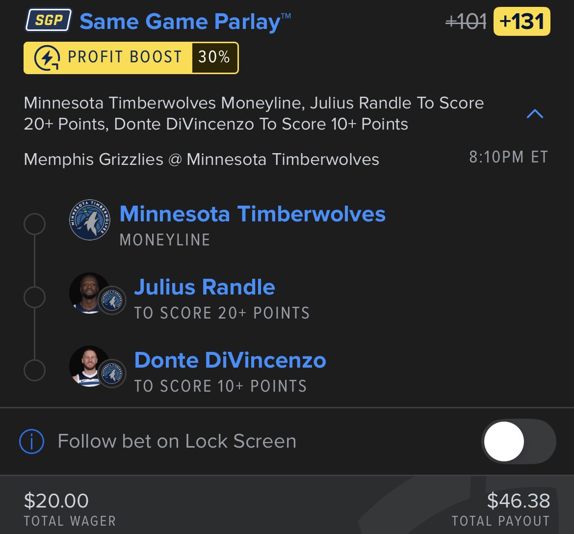 chak4plays's tweet photo. LADDER CHALLENGE DAY 2🪜

Twolves kinda night.

#sportsbetting #ladderchallenge https://t.co/I2DSpinymf