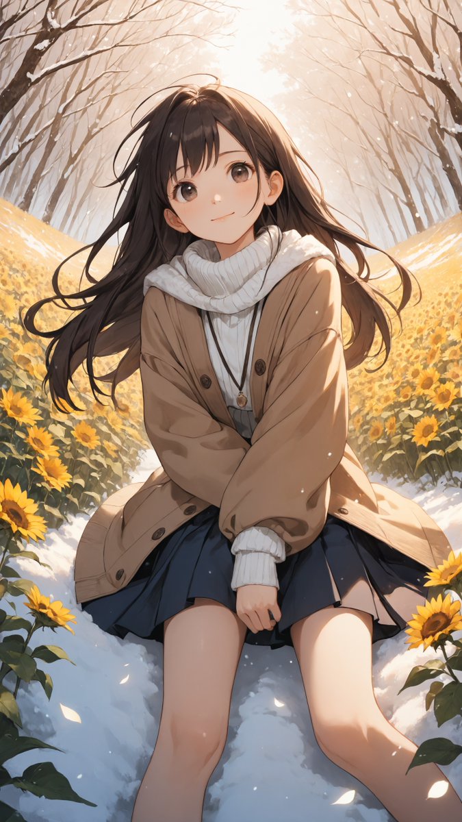 AIイラスト #AIart #希世真咲 雪の中にひまわり？🌻 ちょっと不思議な
