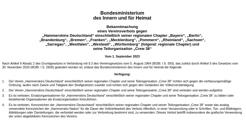 AfaNord's tweet photo. 2023 wurden fast alle Regionalchapter (#Hessen?) der "#Hammerskin Nation" (HSN) & #Crew38 verboten. https://t.co/2yrwD1BBmT
Die Fortführung der dt. Vereinigung z.B. im EU-Ausland verläuft parallel zur Klage am #BVerwG #Leipzig.
https://t.co/tZksxsbrUG
#NoNazis #RechtsRocktNicht https://t.co/rSlnGiO3n5