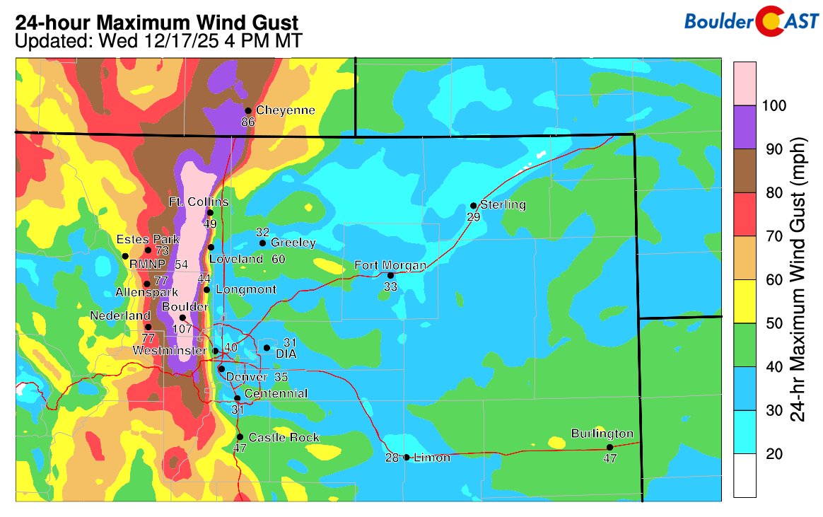 BoulderCAST's tweet image. The east-west gradient in today's wind storm is mind boggling. Over 100 MPH at the base of the Foothills and in Boulder. Just breezy 5-10 miles east. 

Lots of unplanned power outages and trees down in Boulder and Jefferson Counties.

Where color did you area end up in? Are you…