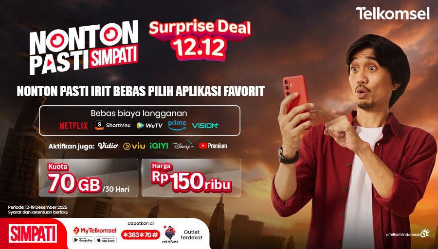 Hari gini nonton masih ngelag? 🥴

Aktifkan di MyTelkomsel atau klik langsung tsel.id/surprise *363*70#, atau Outlet Terdekat!

Periode: 12–19 Desember 2025.