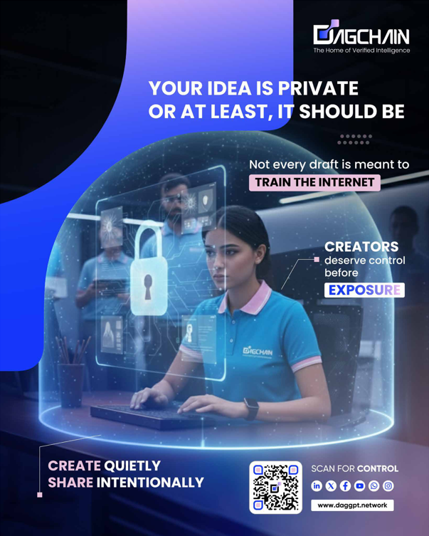dagchain_ai's tweet photo. Your idea is private.
Or at least, it should be.
Creators need control before exposure, not after regret.
https://t.co/Q8ADzlc7Ci

#ContentCreators #BlockChain #PrivacyFirst #AIForCreators #CreatorControl #FutureOfContent https://t.co/CCvvLvYutD