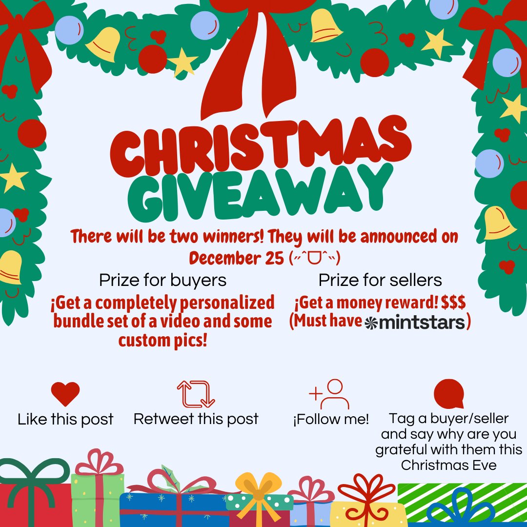 ⊹˚‧︵‿₊୨ my first ever giveaway! ୧₊‿︵‧˚⊹
i just want to give back a little of that support you've shown me on these holidays 🎅

˚˖❀ both 𝒃𝒖𝒚𝒆𝒓𝒔 and 𝒔𝒆𝒍𝒍𝒆𝒓𝒔 can participate! the rules are very simple - (the winners who will be chosen must have strictly