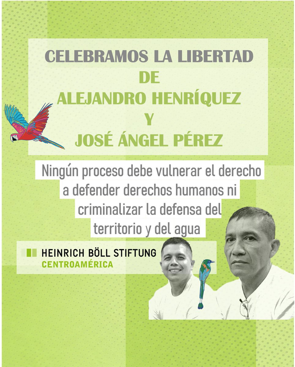 HBSsansalvador's tweet photo. Celebramos con alegría la libertad de Alejandro y José Ángel porque defender derechos no es un delito.
Alejandro además es ex becario nuestro y su libertad refuerza nuestro compromiso con quienes defienden la vida en Centroamérica.
#LibertadParaAlejandro 
@rev_mov https://t.co/NjSlePYSjG