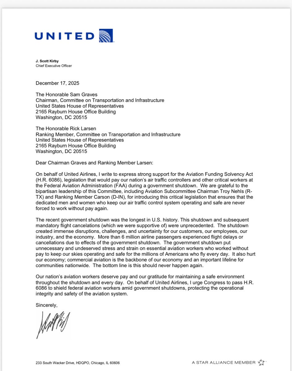 United CEO Scott Kirby on bill to prevent aviation disruptions during shutdowns reuters.com/world/us-house…