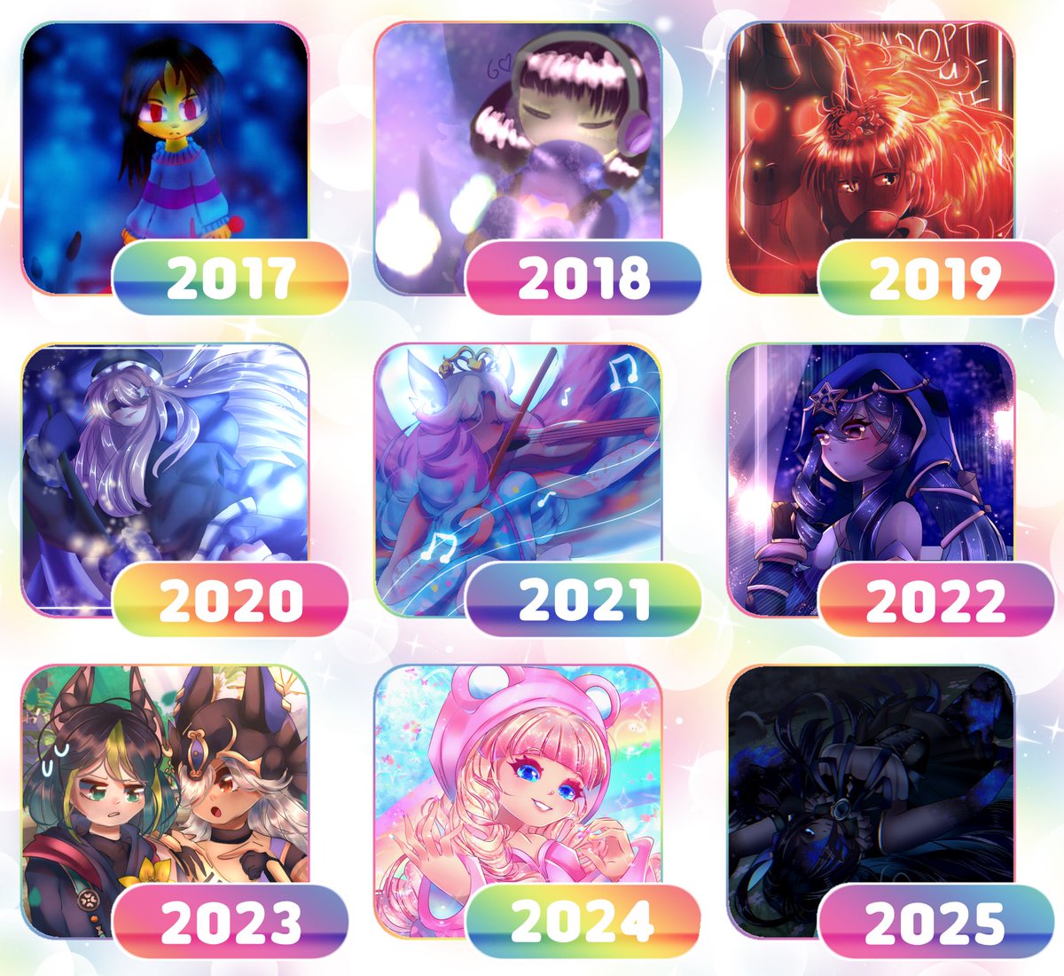 saw someone do this on the tl &amp; i wanted to flex my art improvement :3

heres my style development over the years :D