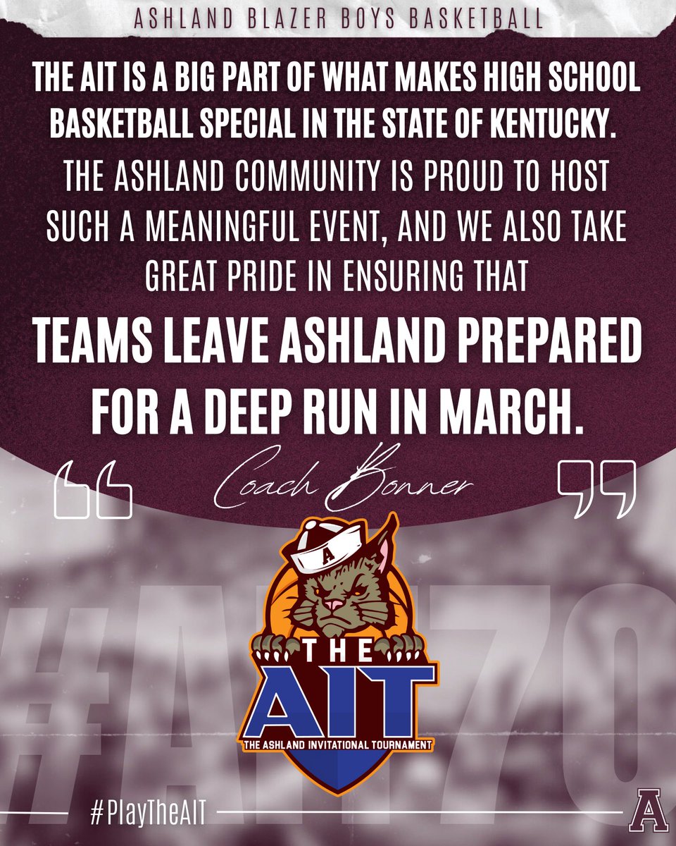 We're extremely proud to host the longest running tournament in Kentucky high school hoops! 70 years of competition, memories, and tradition.
#PlayTheAIT #AIT70 #TomcatHoops 
🗓December 27-29, 2025