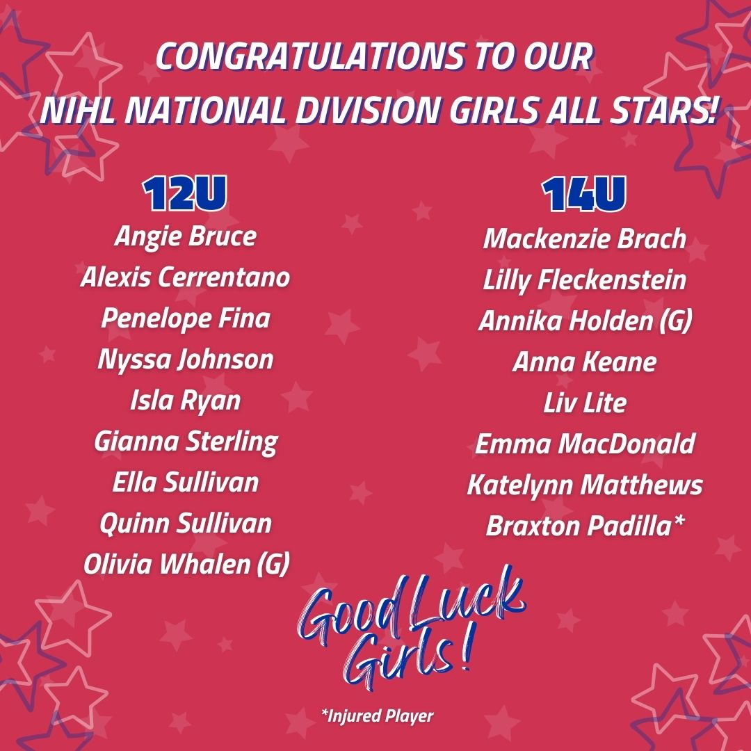 hawkshockeyclub's tweet photo. Good Luck to all of our Hawks Girls participating in the 2026 NIHL National Division All Star Games! The games will be held at the new arena in Rosemont on Monday, December 22nd starting at 6:30p.m. #BeAHawk https://t.co/5WrMoVl075