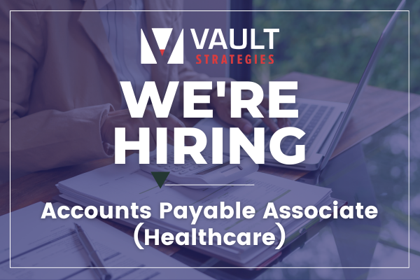 <a href="/allthingsvault/">VAULT Strategies</a> is adding an Accounts Payable Associate to our growing team! To be considered, visit lnkd.in/g5drdcVv.

#accounting #accountspayable #healthcare #phoenix #jobs #hiring #allthingsvault