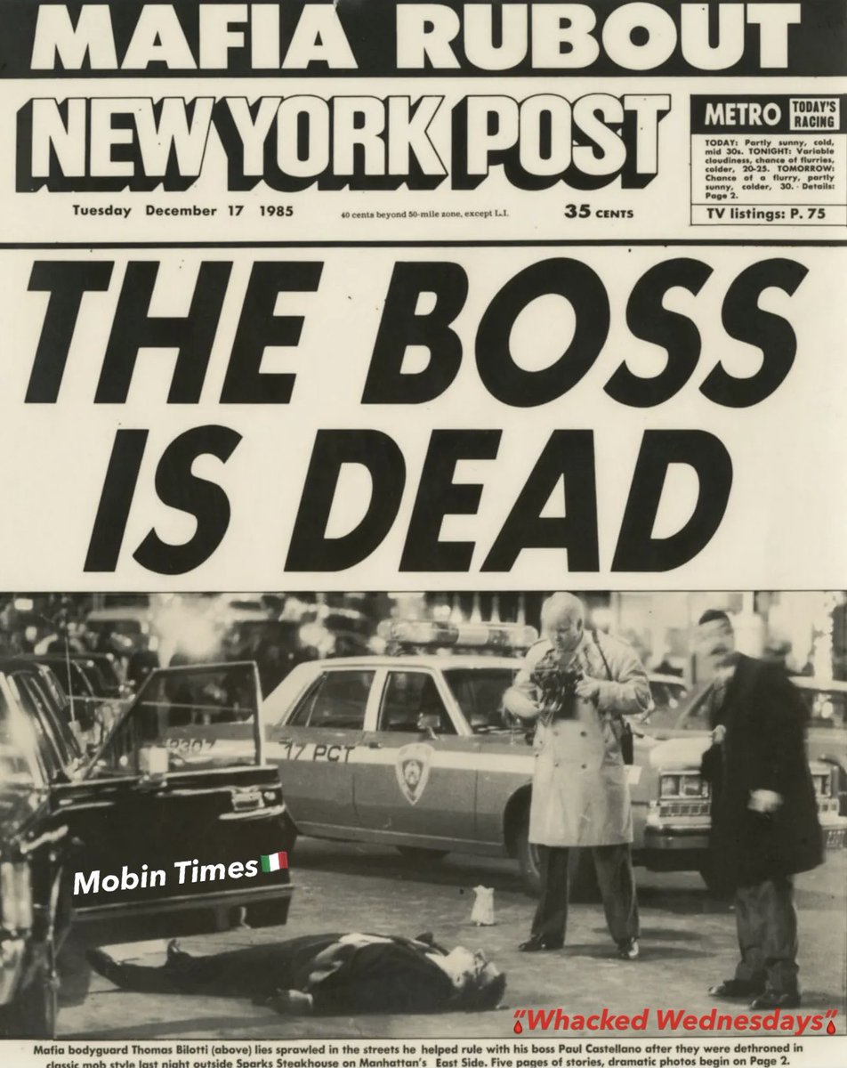This weeks “Whacked Wednesdays” is in remembrance of the 40th anniversary of the whacking of Big Paul Castellano and Tommy Bilotti, which took place yesterday on December 16, 1985 outside of Sparks Steak House. 
#MobinTimes #WhackedWednesdays #BigPaulCastellano #TommyBilotti #Mob
