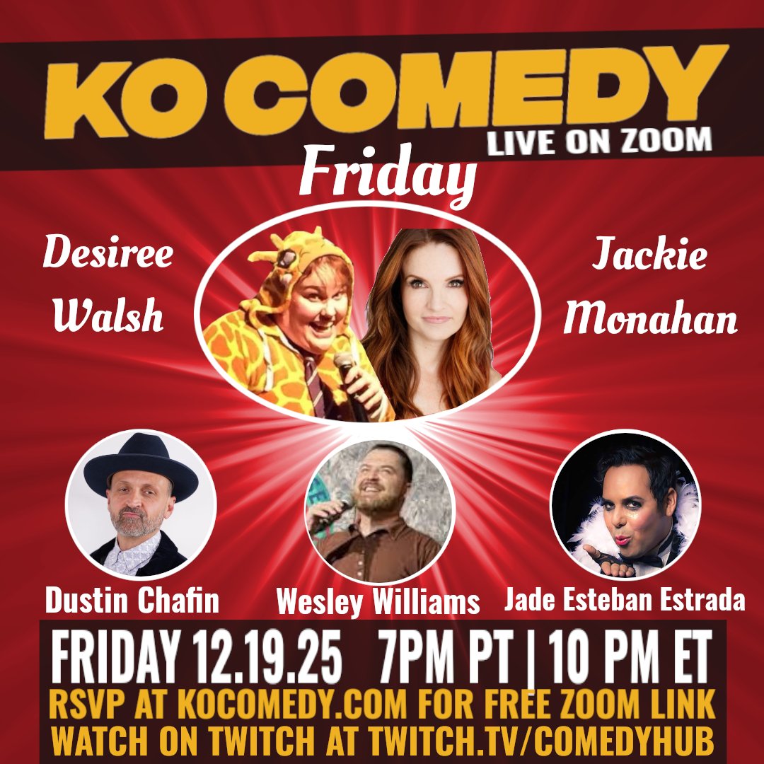 kocomedy's tweet photo. It's the weekend before the holidays. Kick them off right with KO! Join Jackie &amp; Desiree for some laughs. Get your free Zoom link at https://t.co/i23dvoucNE or watch on Twitch with @comedyhublive 
#KO #Friday #Comedy #Afterparty https://t.co/QPfxSBUJ2P